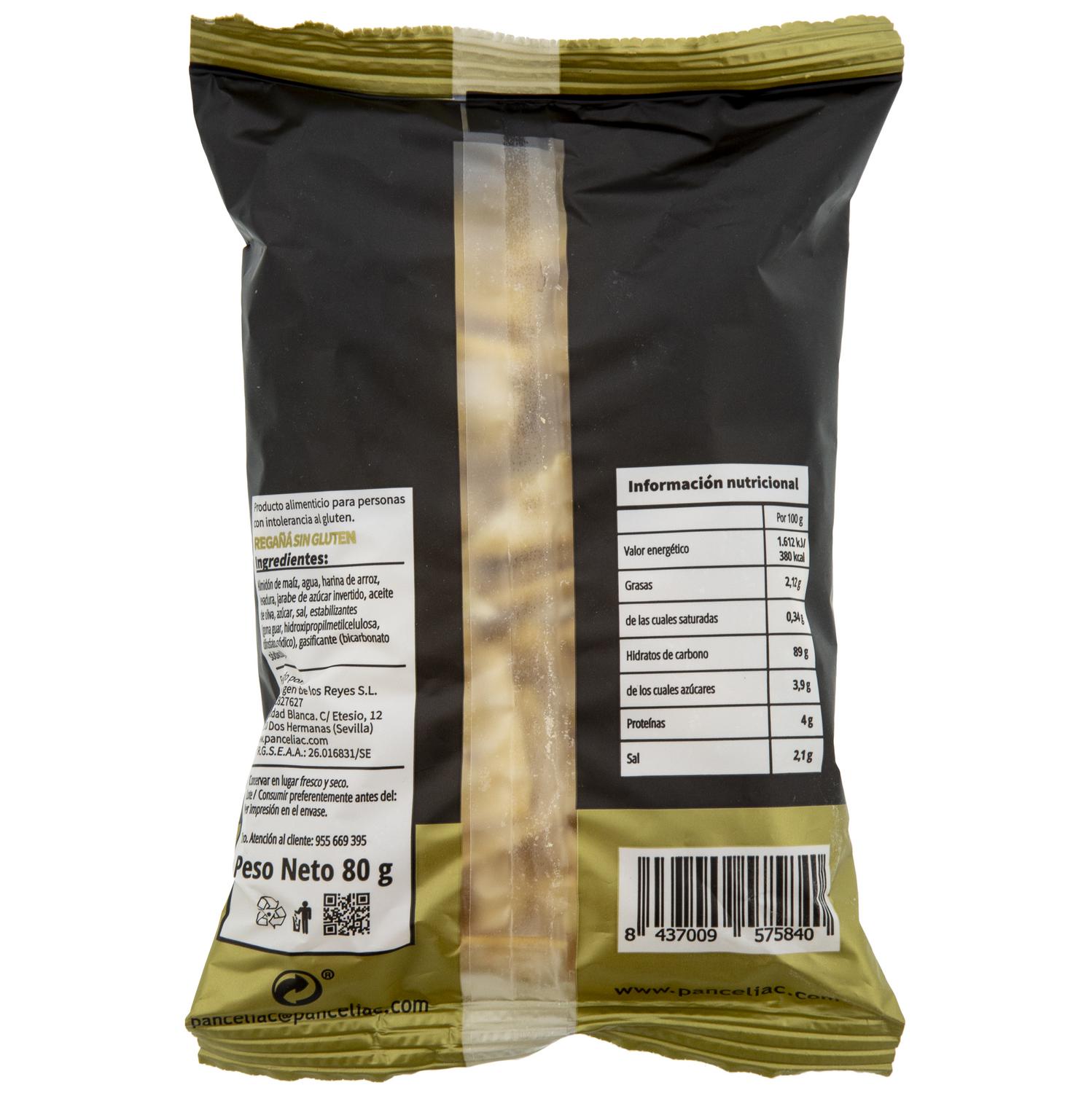 Regañá con aceite de oliva Panceliac sin gluten y sin lactosa 80 g. — otra vista del envase