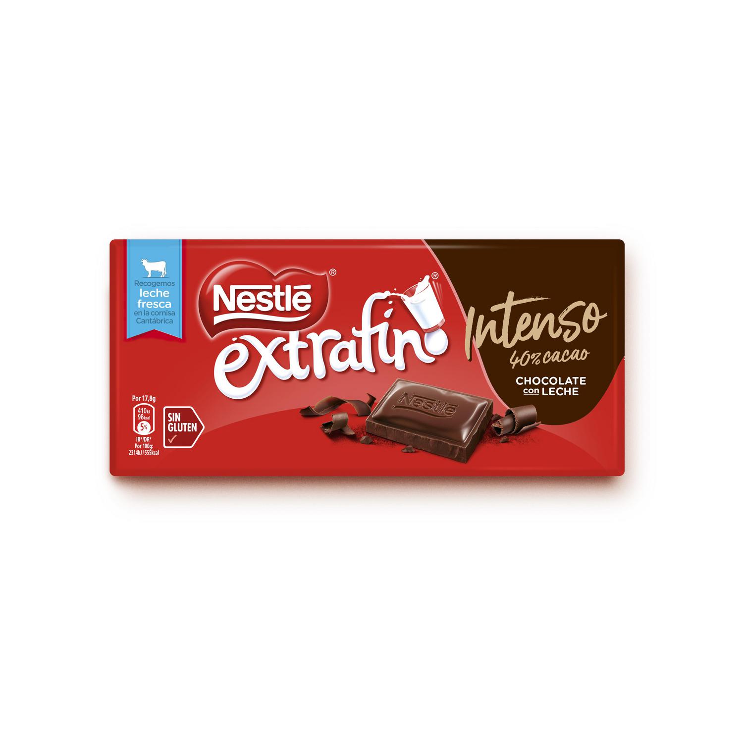 Chocolate con leche intenso 40% cacao extrafino Nestlé sin gluten 125 g. — otra vista del envase