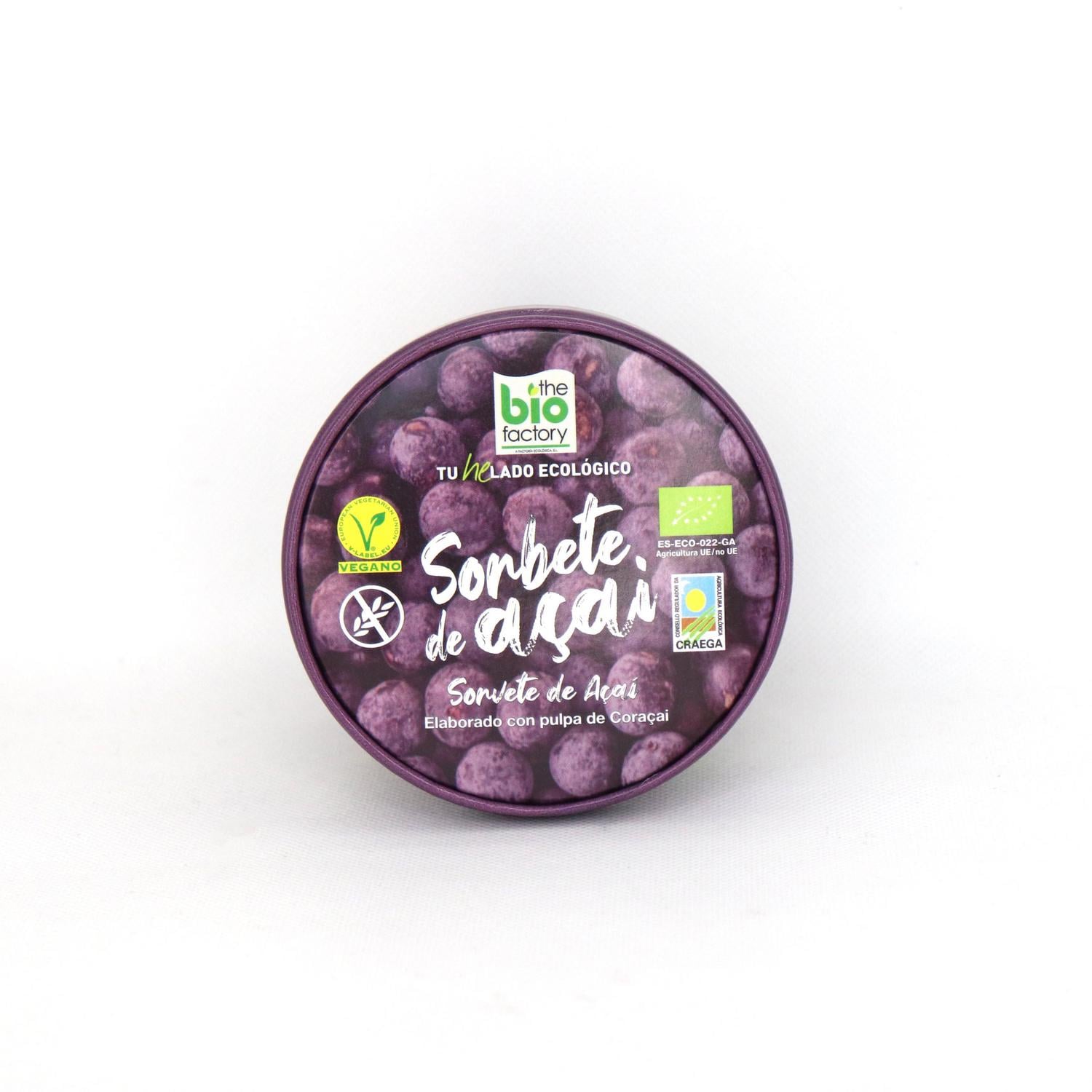 Helado sorbete de acaí ecológico The Bio Factory sin gluten 350 g. — otra vista del envase