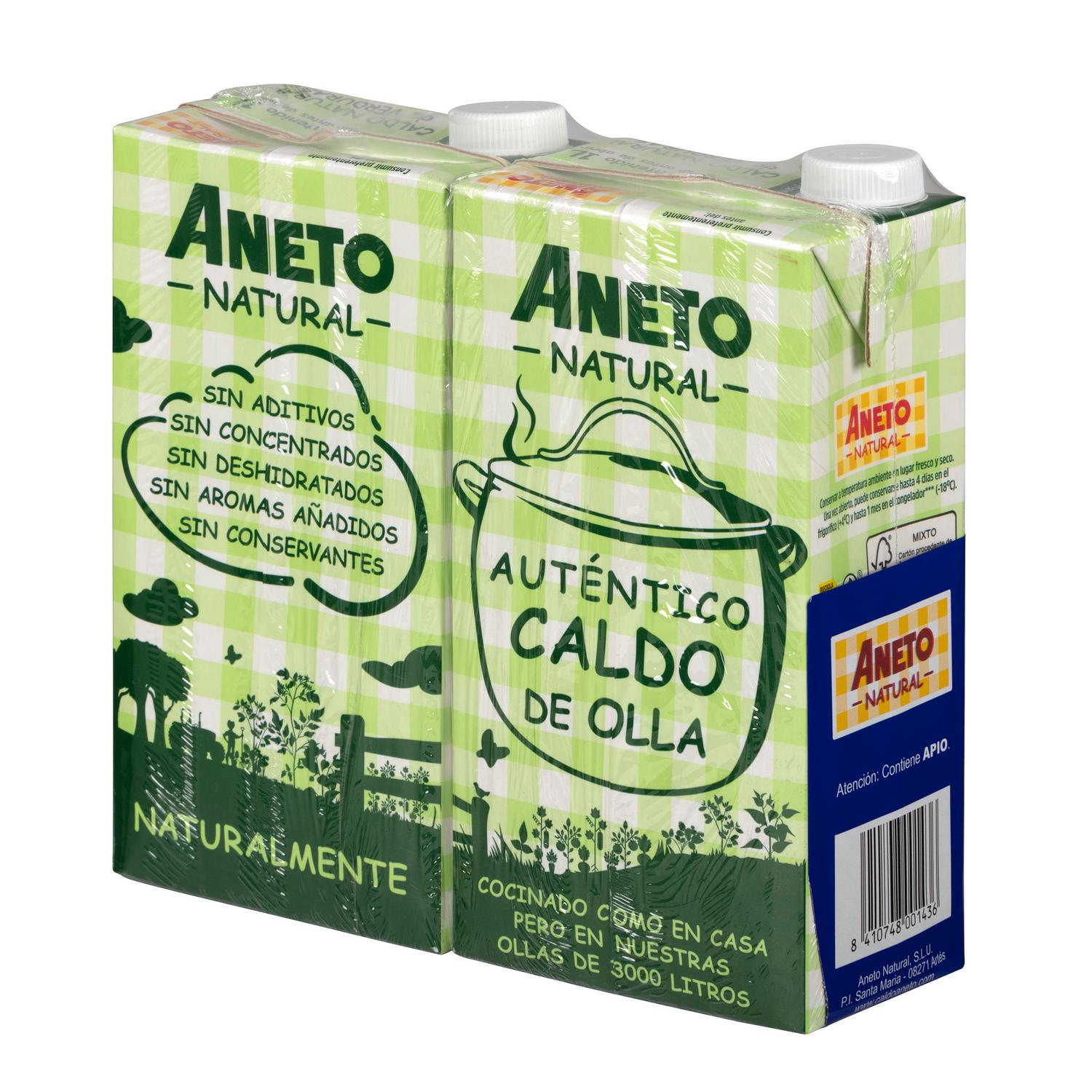 Caldo natural de verduras Aneto sin gluten y sin lactosa pack de 2 briks de 1 l. — otra vista del envase