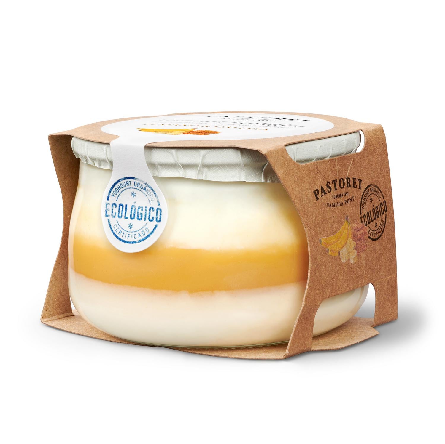 Yogur de plátano y galleta ecológico Pastoret sin gluten 135 g. — otra vista del envase