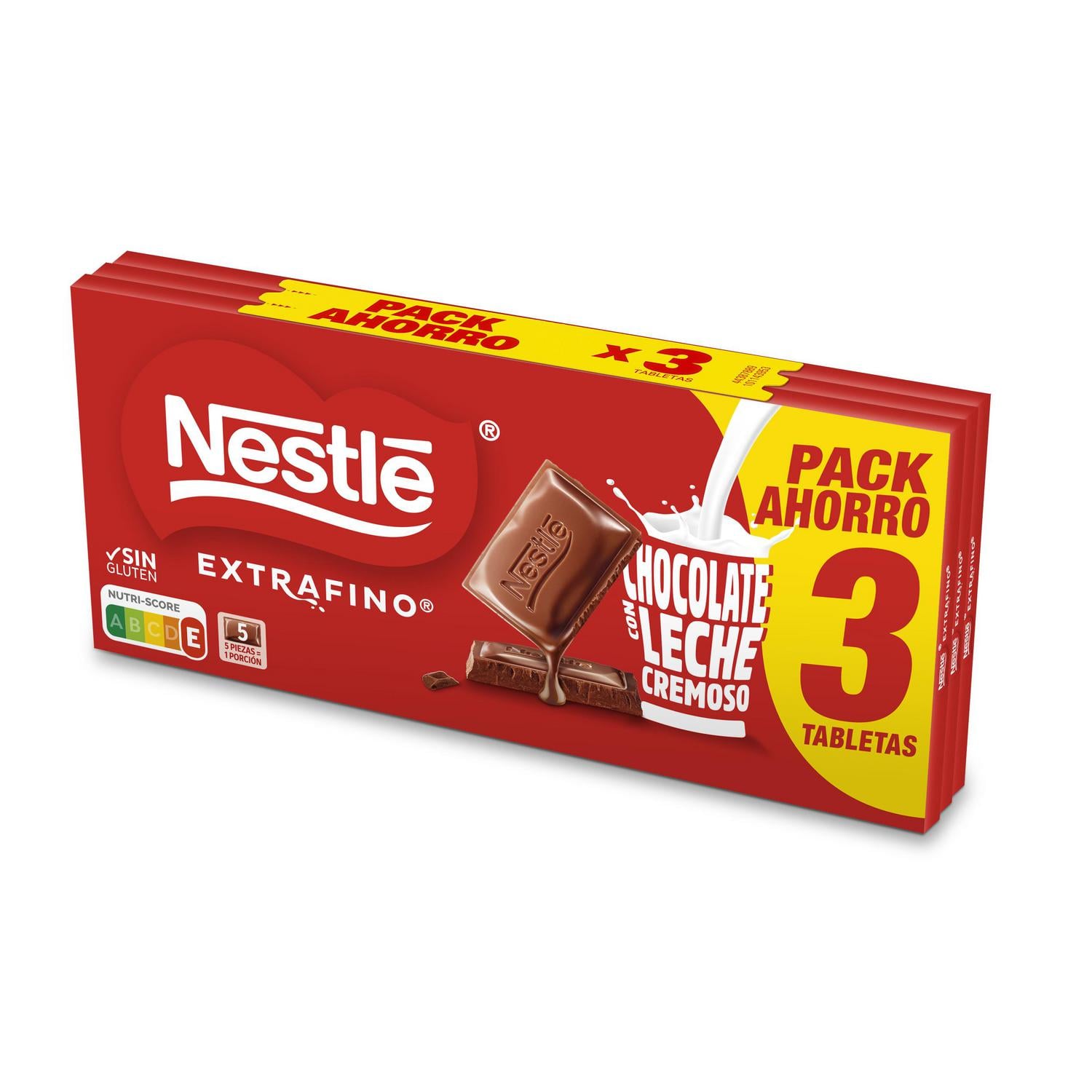 Chocolate con leche extrafino Nestlé sin gluten pack de 3 tabletas de 125 g. — otra vista del envase