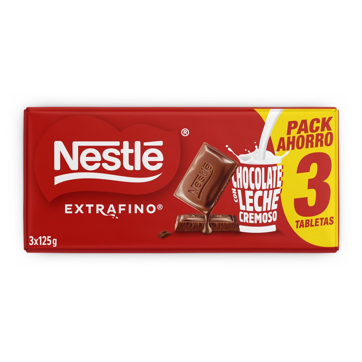 Chocolate con leche extrafino Nestlé sin gluten pack de 3 tabletas de 125 g. — otra vista del envase