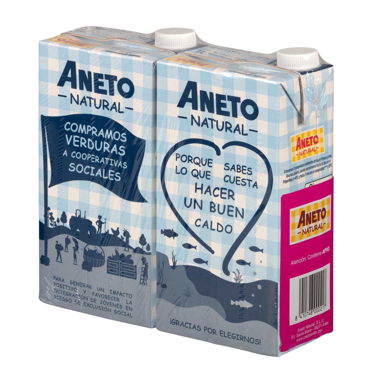 Caldo natural de pescado Aneto sin gluten y sin lactosa pack de 2 briks de 1 l. — otra vista del envase