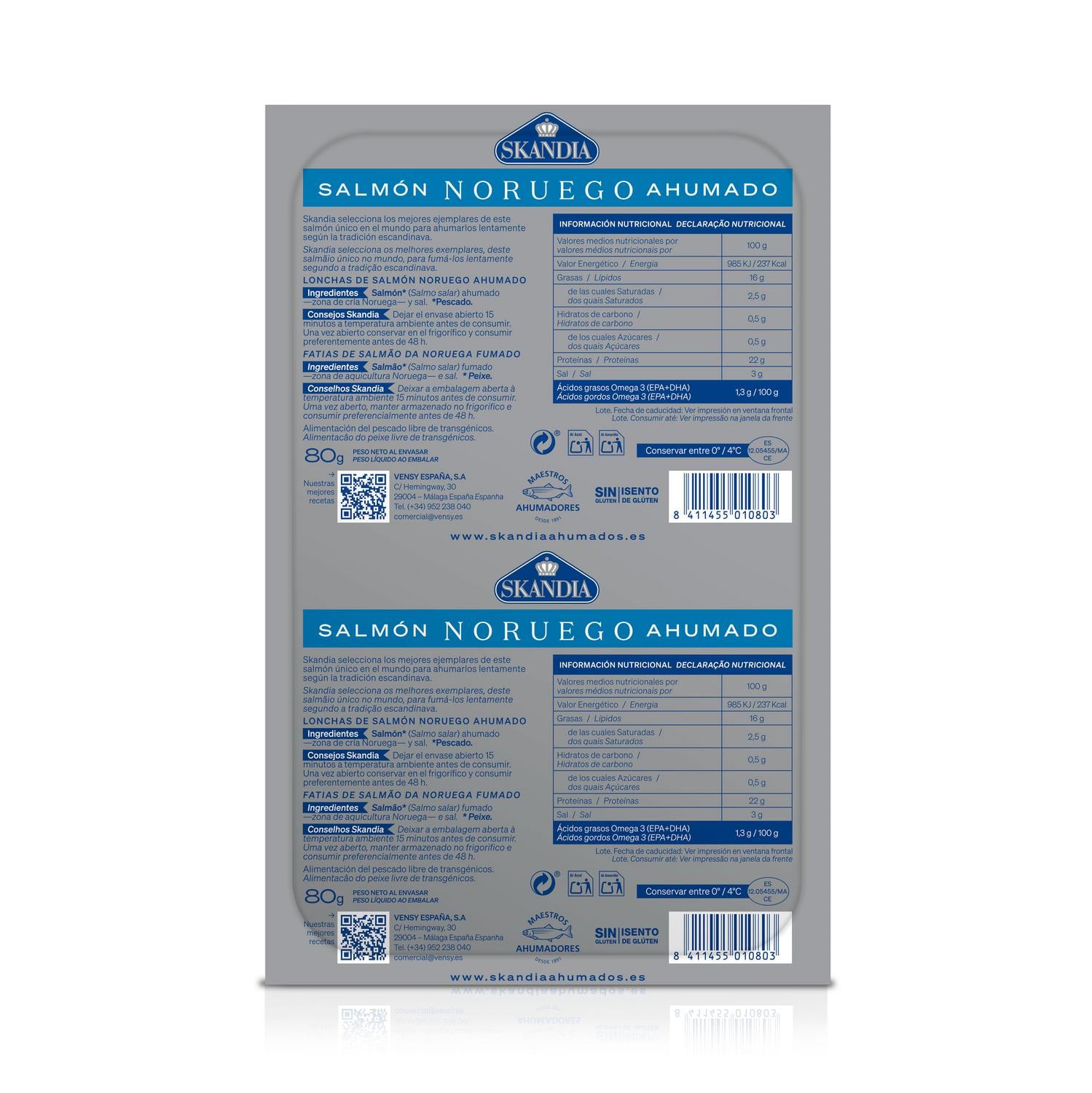 Salmón noruego ahumado Skandia sin gluten 80 g. — otra vista del envase