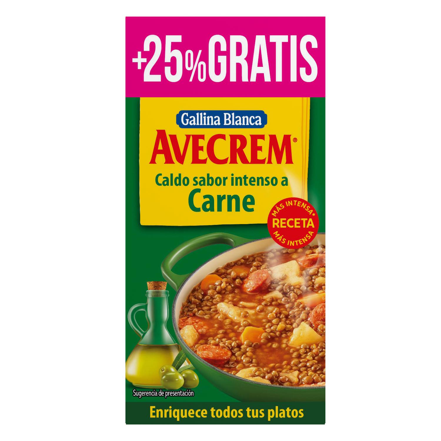 Caldo de carne con aceite de oliva virgen extra Avecrem Gallina Blanca sin gluten 8 pastillas — otra vista del envase