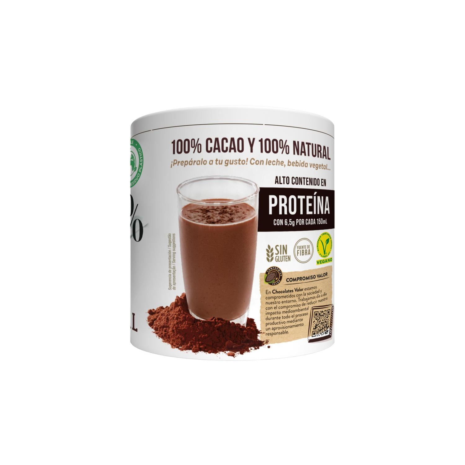 Cacao soluble natural 100% Valor sin gluten 250 g. — otra vista del envase