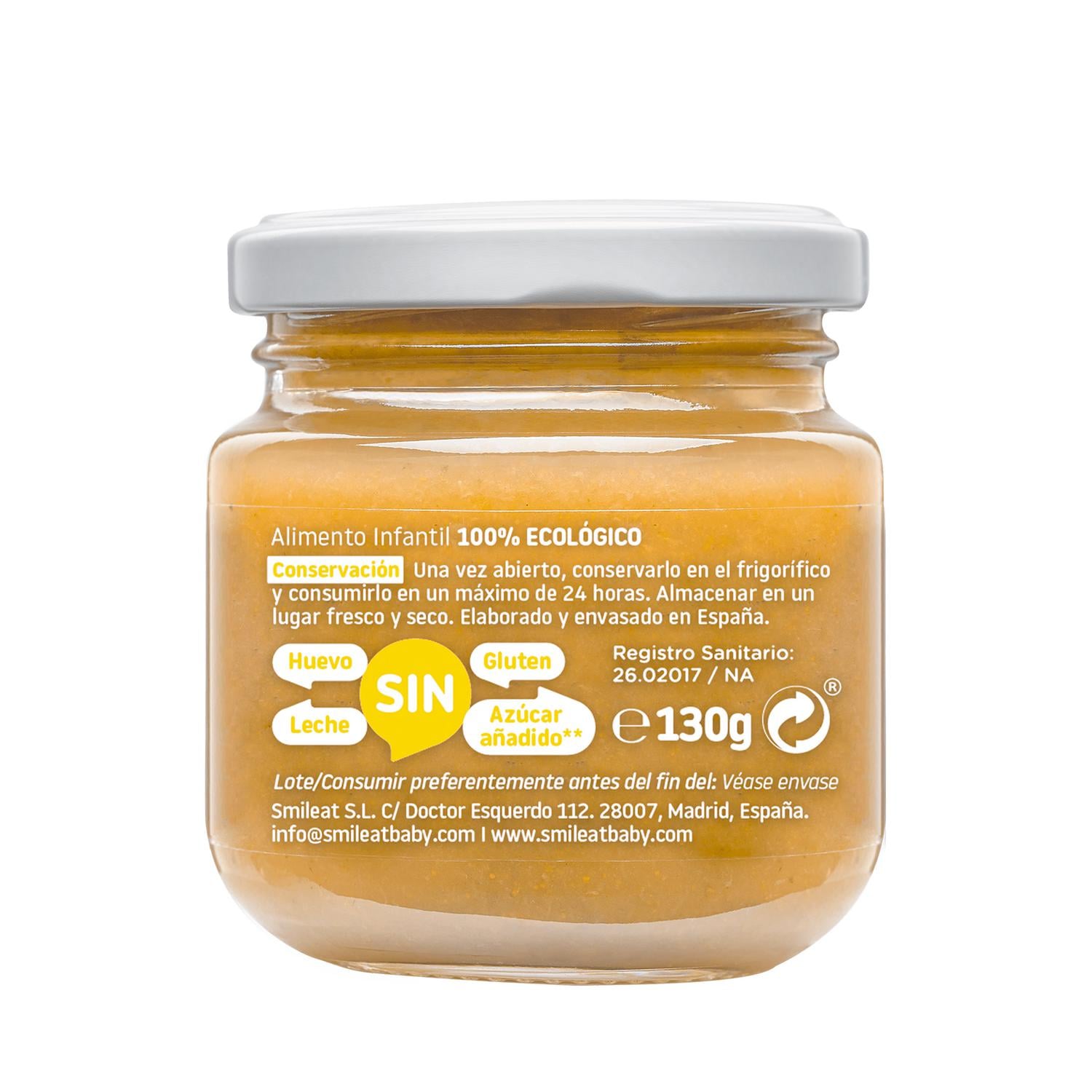 Tarrito multifrutas con mango desde 4 meses ecológico Smileat sin gluten 130 g. — otra vista del envase