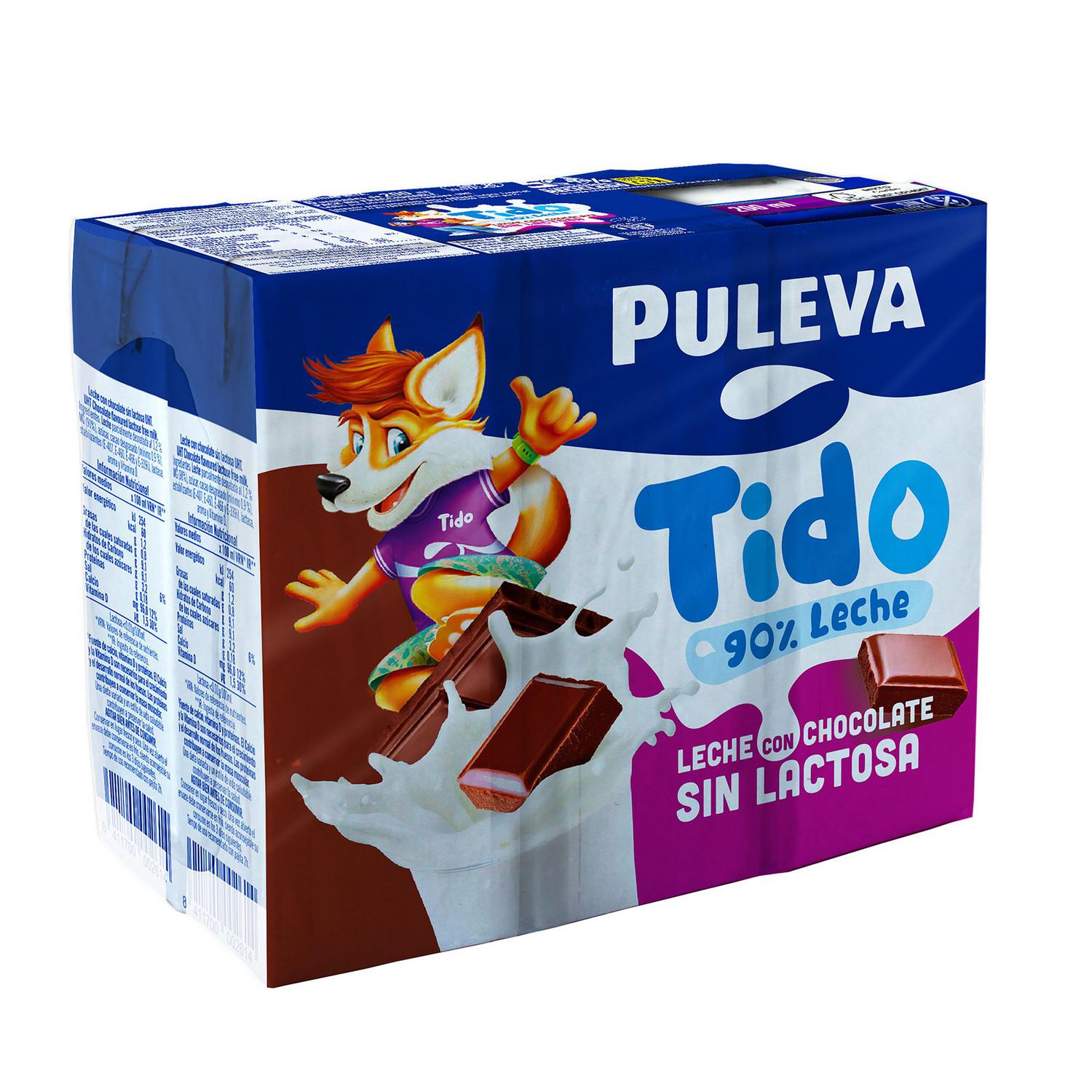 Batido de chocolate Puleva sin gluten sin lactosa pack de 6 briks de 200 ml. — otra vista del envase