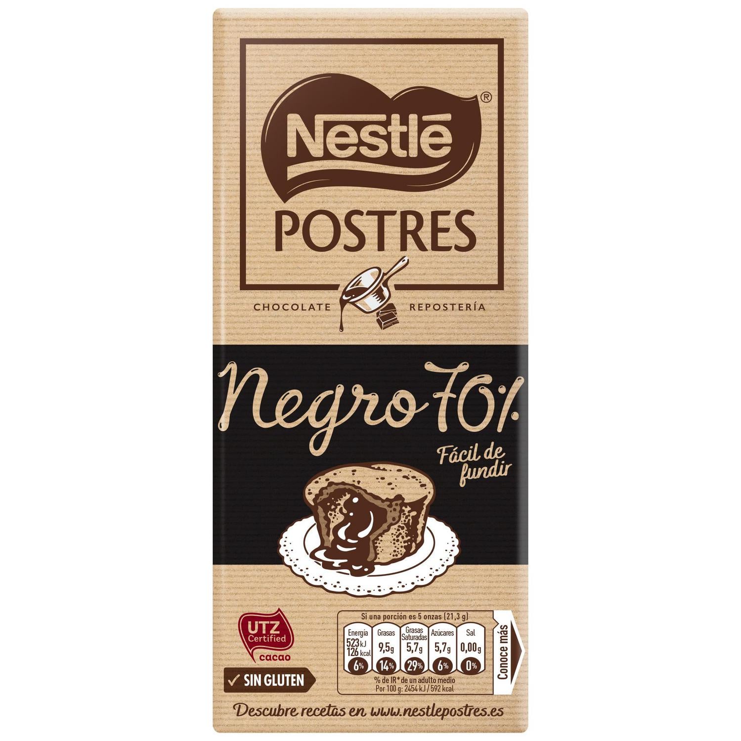 Chocolate negro 70% especial postres Nestlé sin gluten 170 g. — otra vista del envase
