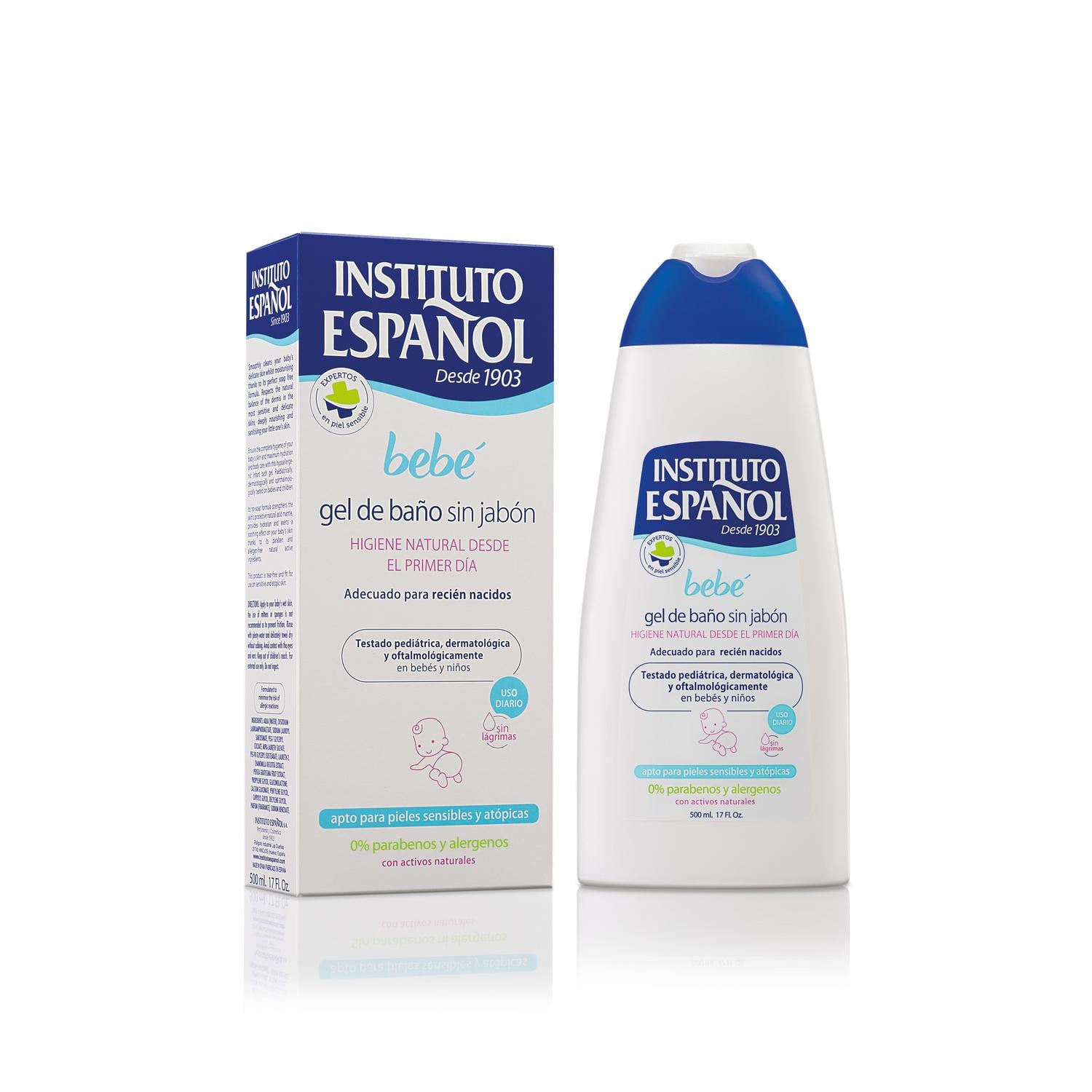 Gel suave sin jabón bebé Instituto Español sin gluten y sin lactosa 500 ml. — otra vista del envase
