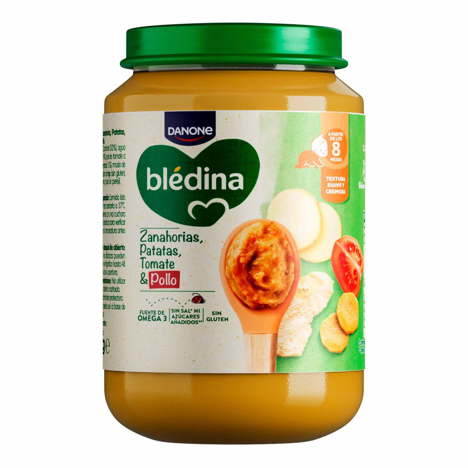 Tarrito de verduras y pollo desde 8 meses Danone Blédina sin gluten, sin lactosa y sin azúcar añadido 200 g. — otra vista del envase