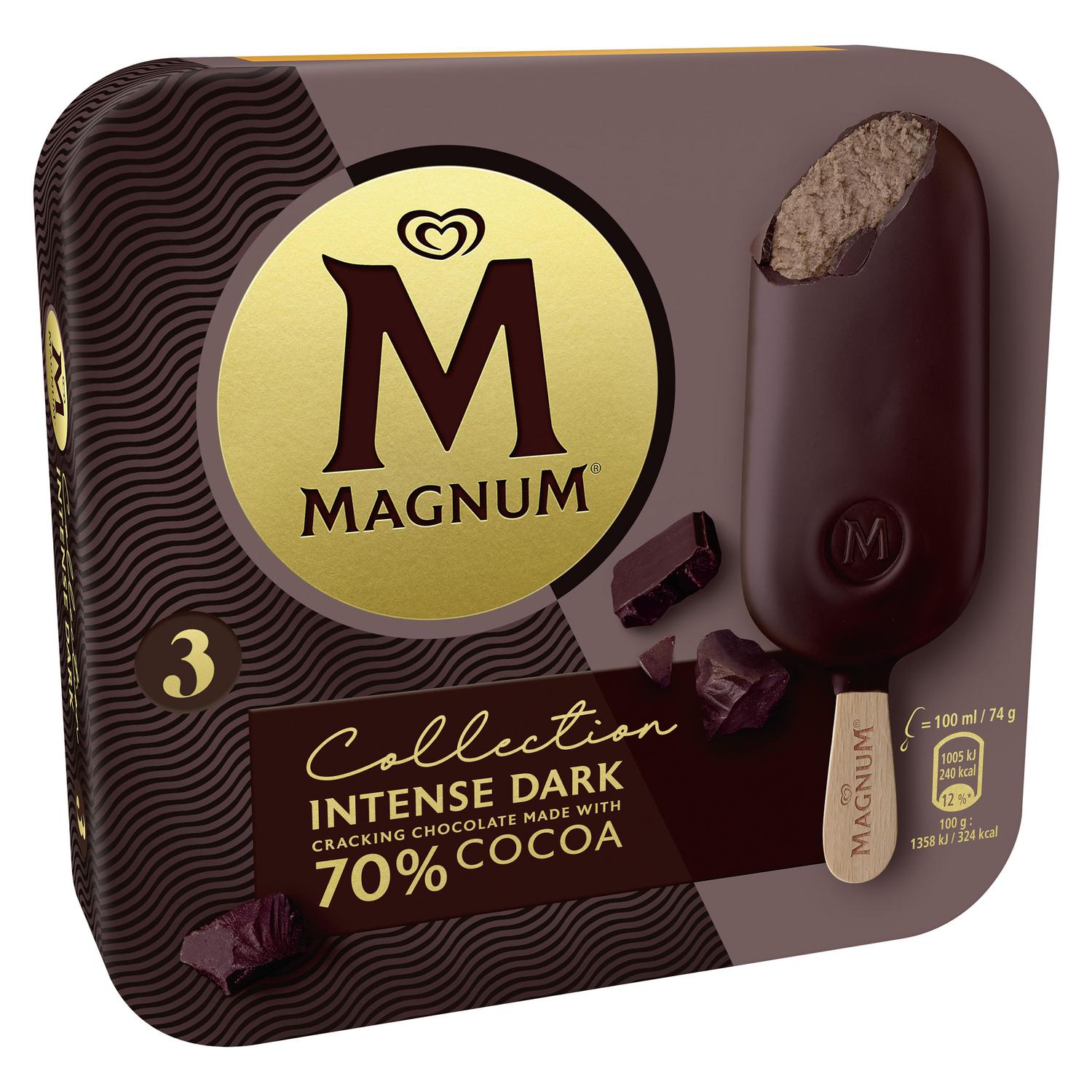 Bombón helado Intense Dark 70% cacao Collection Magnum sin gluten 3 ud. — otra vista del envase