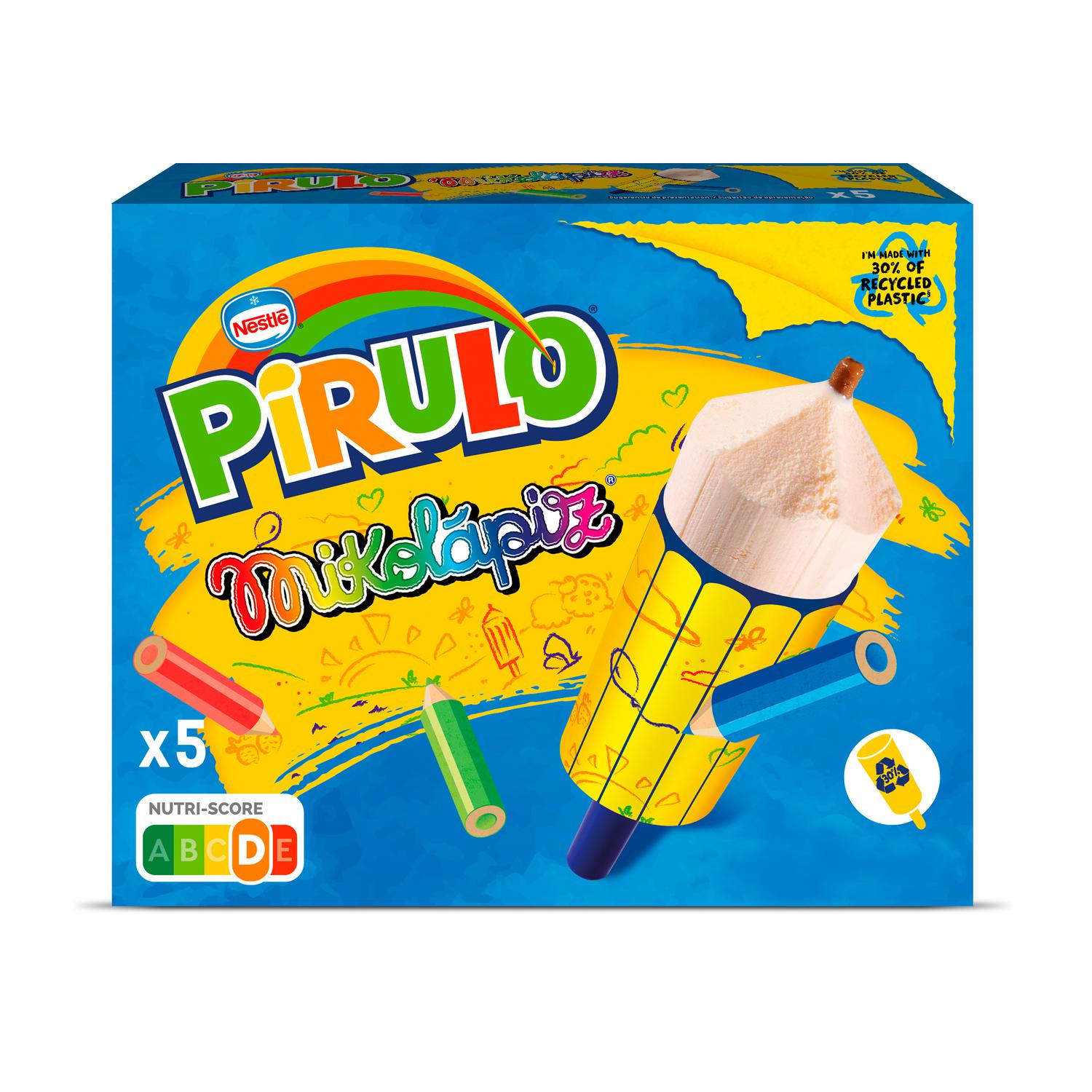 Helado sabor a vainilla con relleno al cacao Pirulo Mikolápiz sin gluten 5 ud. — otra vista del envase