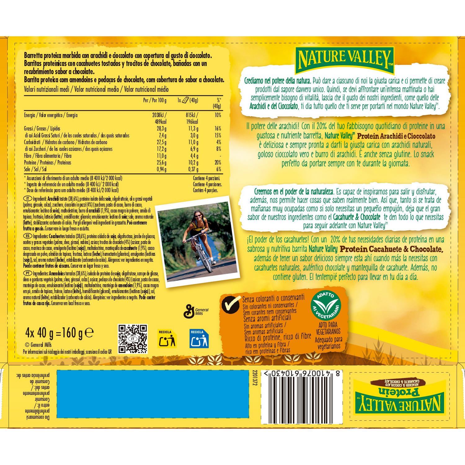 Barritas de proteínas con cacahuetes y chocolate Nature Valley sin gluten pack de 4 unidades de 40 g. — otra vista del envase