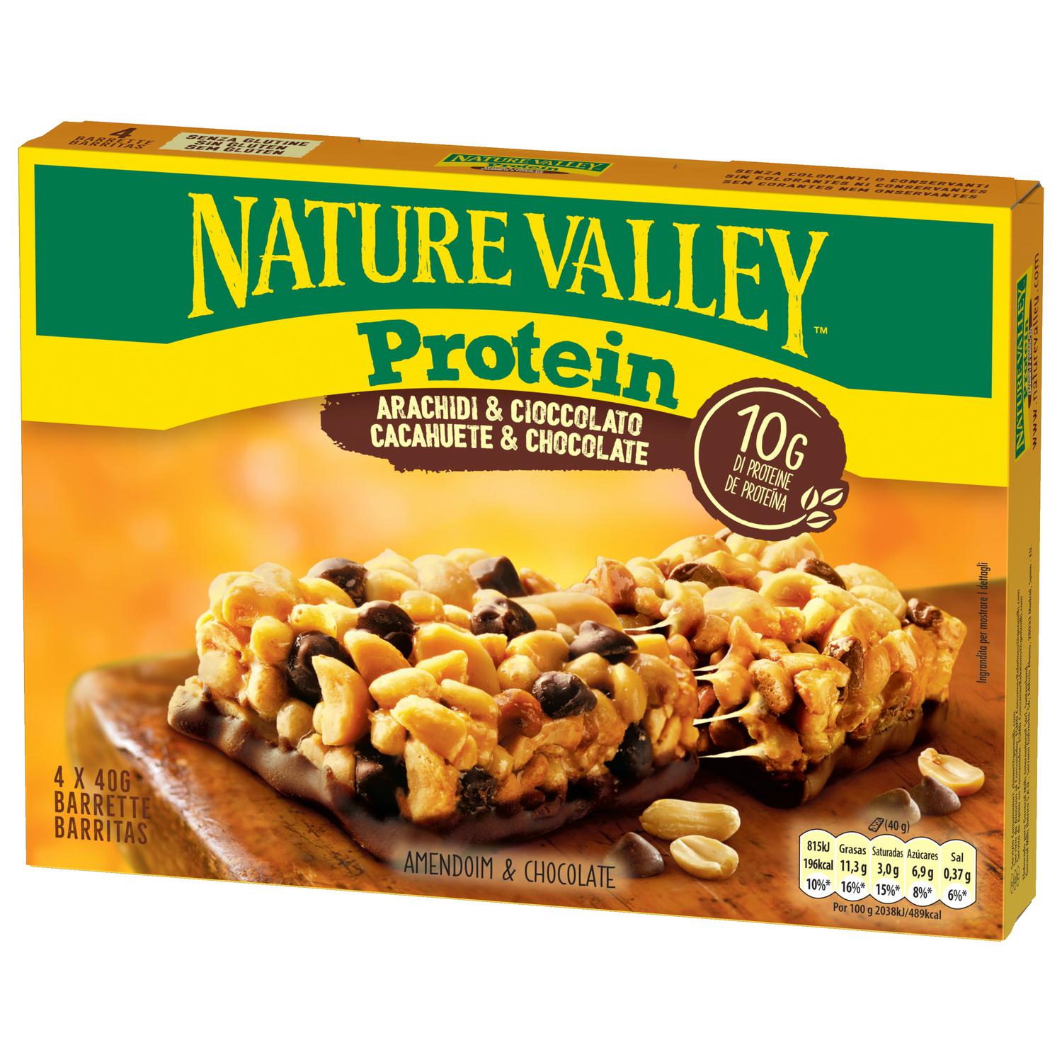 Barritas de proteínas con cacahuetes y chocolate Nature Valley sin gluten pack de 4 unidades de 40 g. — otra vista del envase