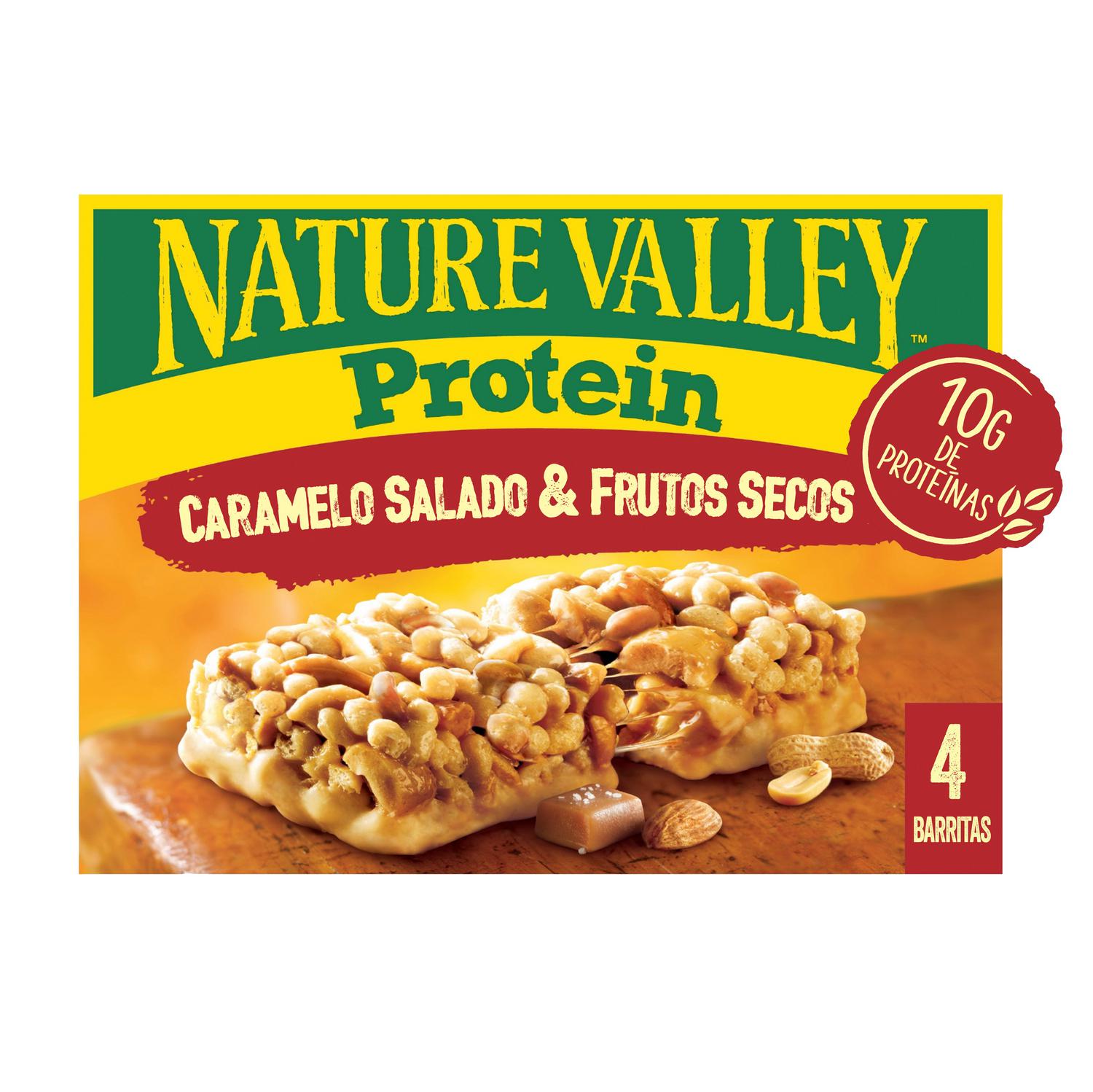 Barritas de proteínas con caramelo salado y frutos secos Nature Valley sin gluten 4 ud. — otra vista del envase