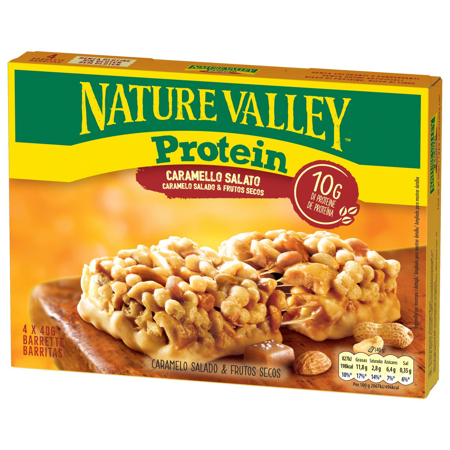Barritas de proteínas con caramelo salado y frutos secos Nature Valley sin gluten 4 ud. — otra vista del envase