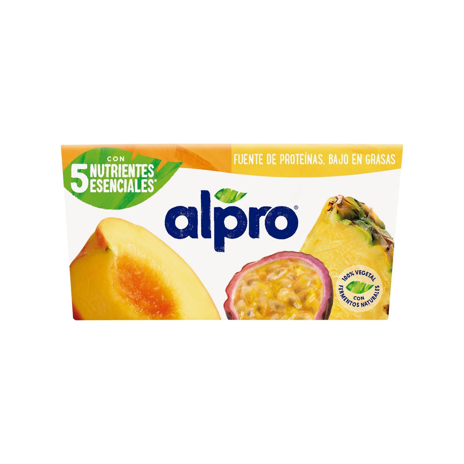 Preparado de soja sabor melocotón y piña-maracuyá Alpro sin gluten y sin lactosa pack de 4 unidades de 125 g. — otra vista del envase