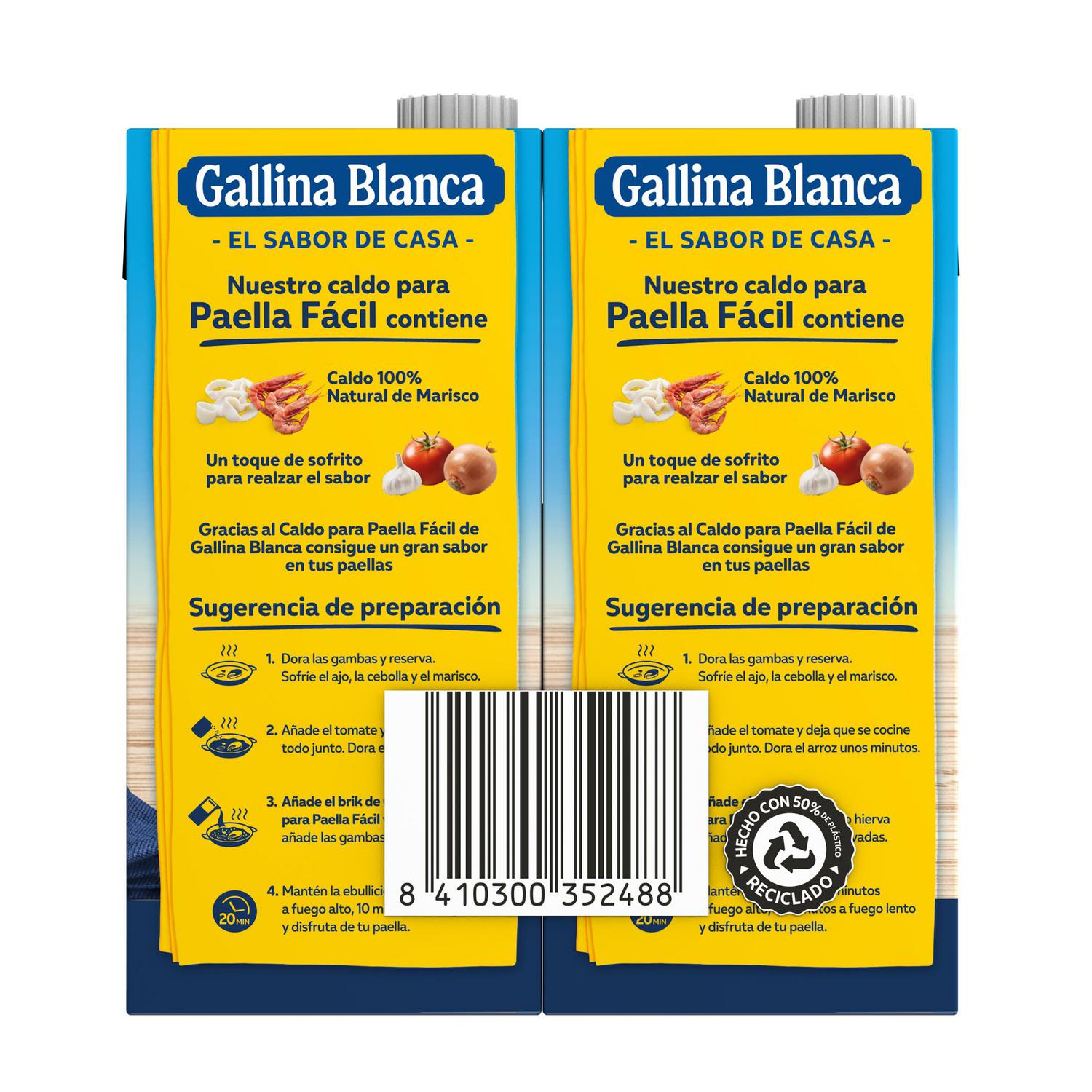 Caldo para paella fácil de marisco 100% Natural Gallina Blanca sin gluten pack de 2 briks de 1 l. — otra vista del envase