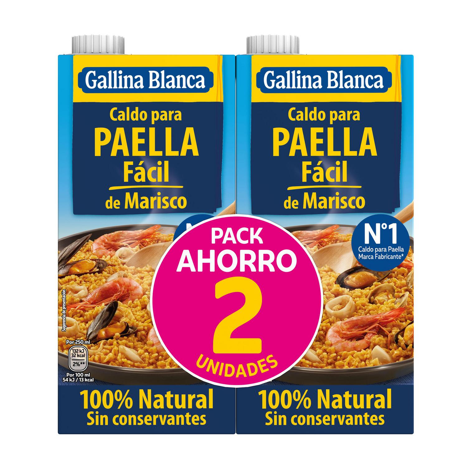 Caldo para paella fácil de marisco 100% Natural Gallina Blanca sin gluten pack de 2 briks de 1 l. — otra vista del envase