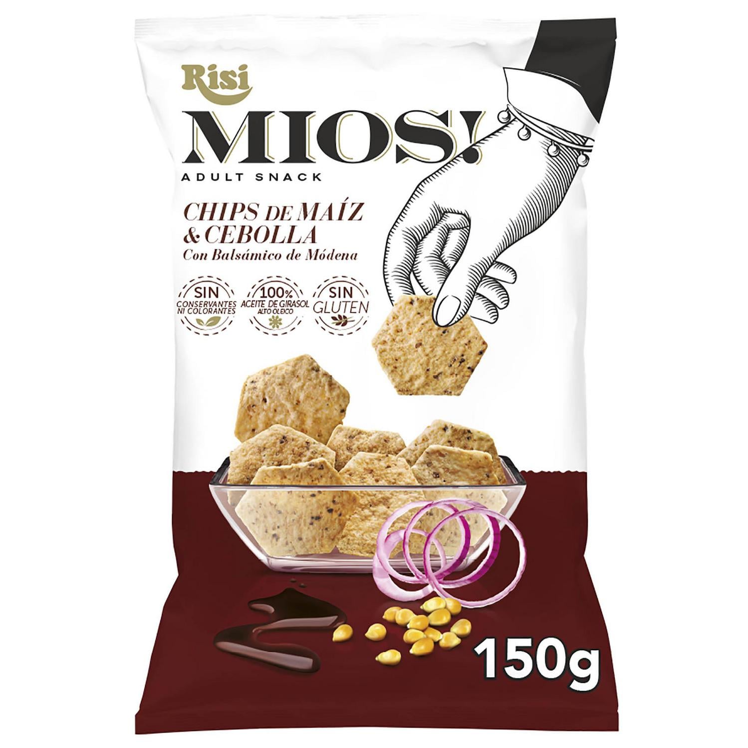 Aperitivo de maíz y cebolla con balsámico de Módena Risi Mios! sin gluten 150 g. — otra vista del envase