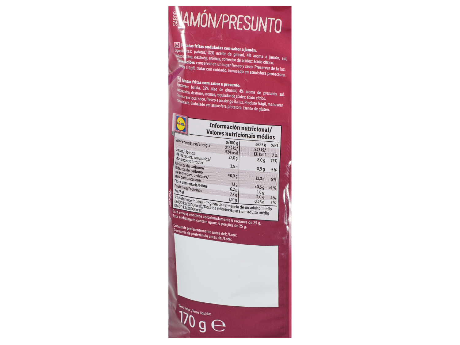 Snack Day Chips sabor jamón — otra vista del envase