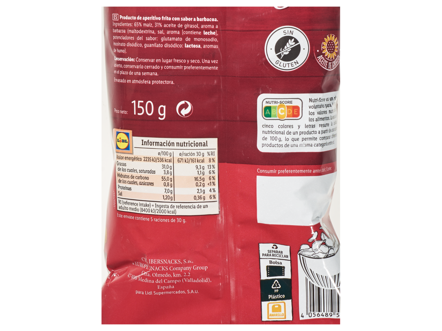 Snack Day Fritos sabor barbacoa — otra vista del envase