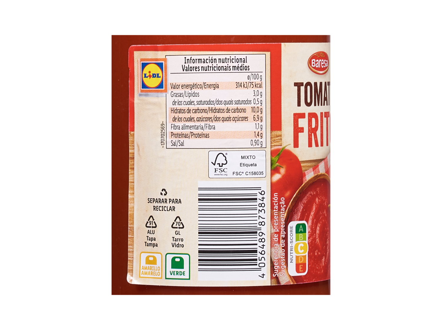 BARESA Tomate frito — otra vista del envase