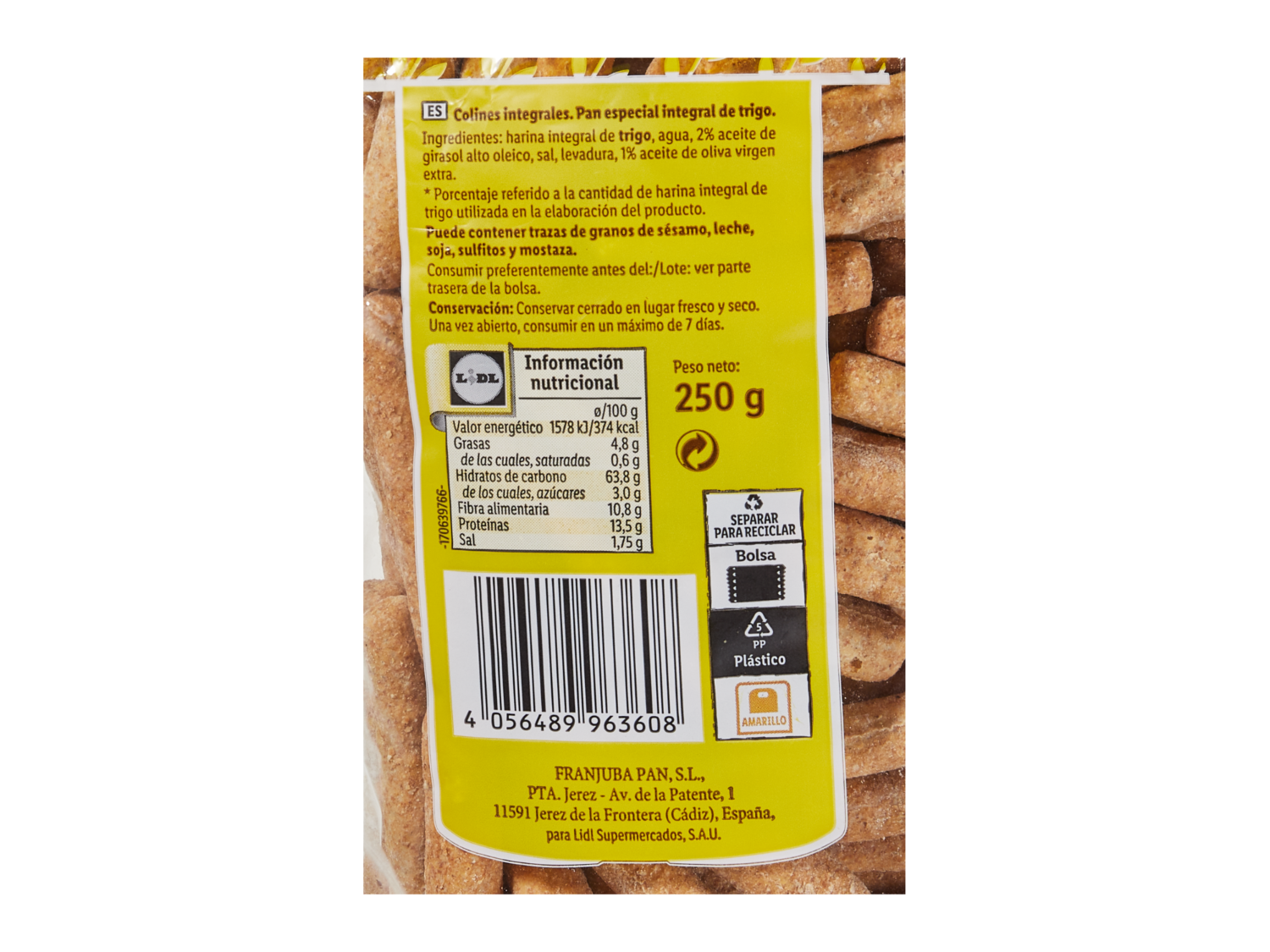 Tastino Picos integrales 100% — otra vista del envase