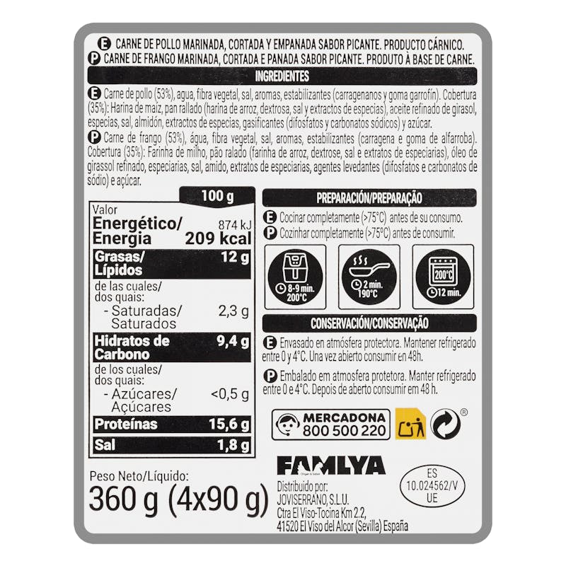 Empanados de pollo picantes sin gluten — otra vista del envase