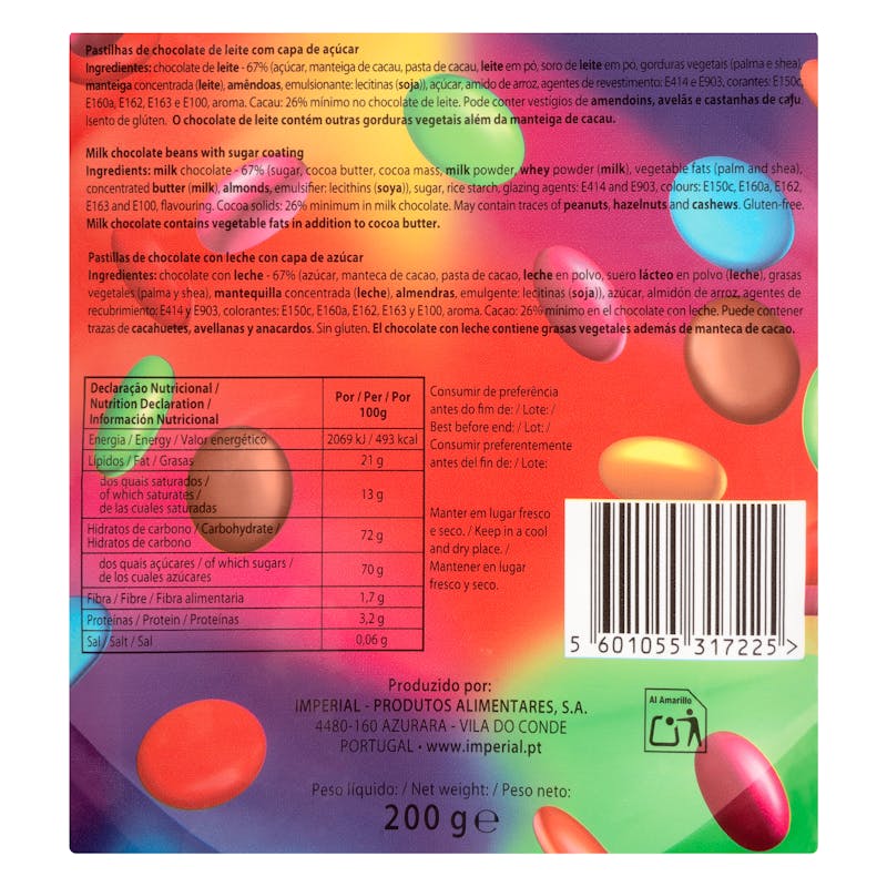Disquitos Pintarolas de chocolate con leche coloreados — otra vista del envase