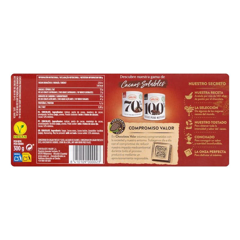 Chocolate puro Valor — otra vista del envase