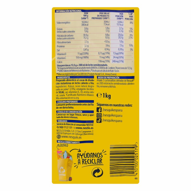 Cacao soluble instantáneo Nesquik — otra vista del envase