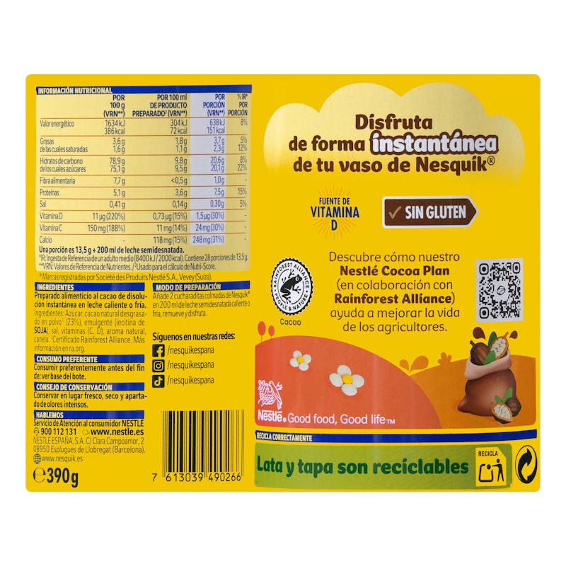 Cacao soluble instantáneo Nesquik — otra vista del envase