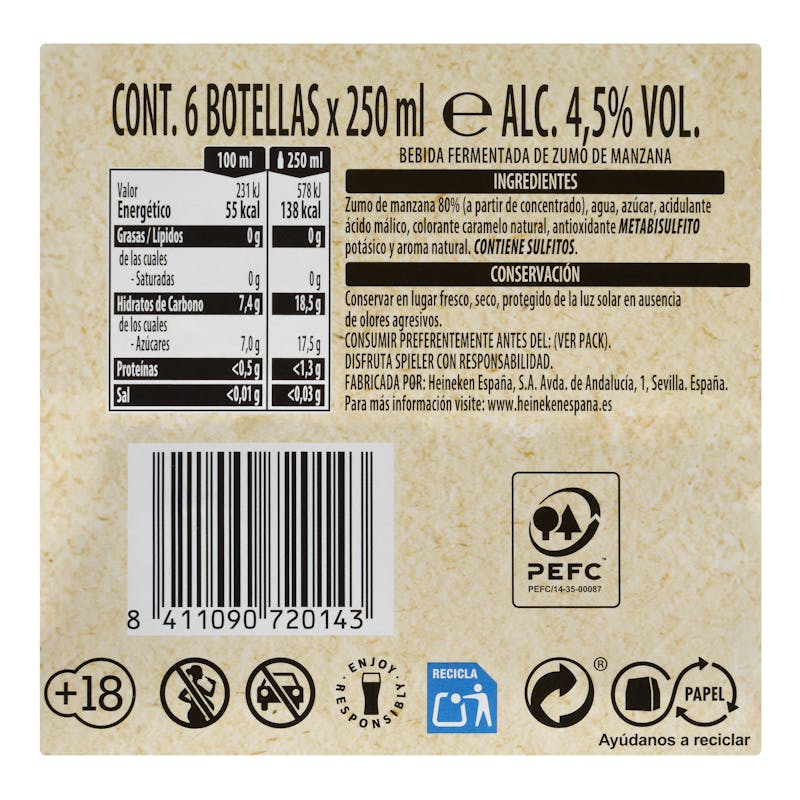 Bebida cider con gas Spieler sabor a manzana — otra vista del envase