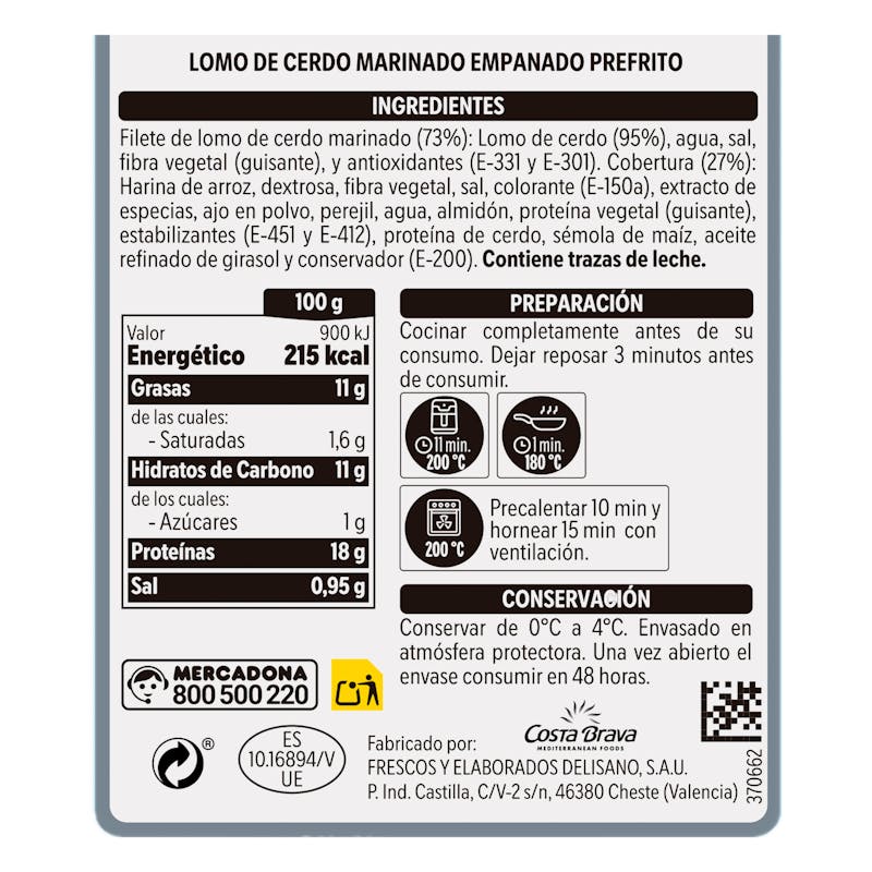 Lomo de cerdo marinado empanado sin gluten — otra vista del envase