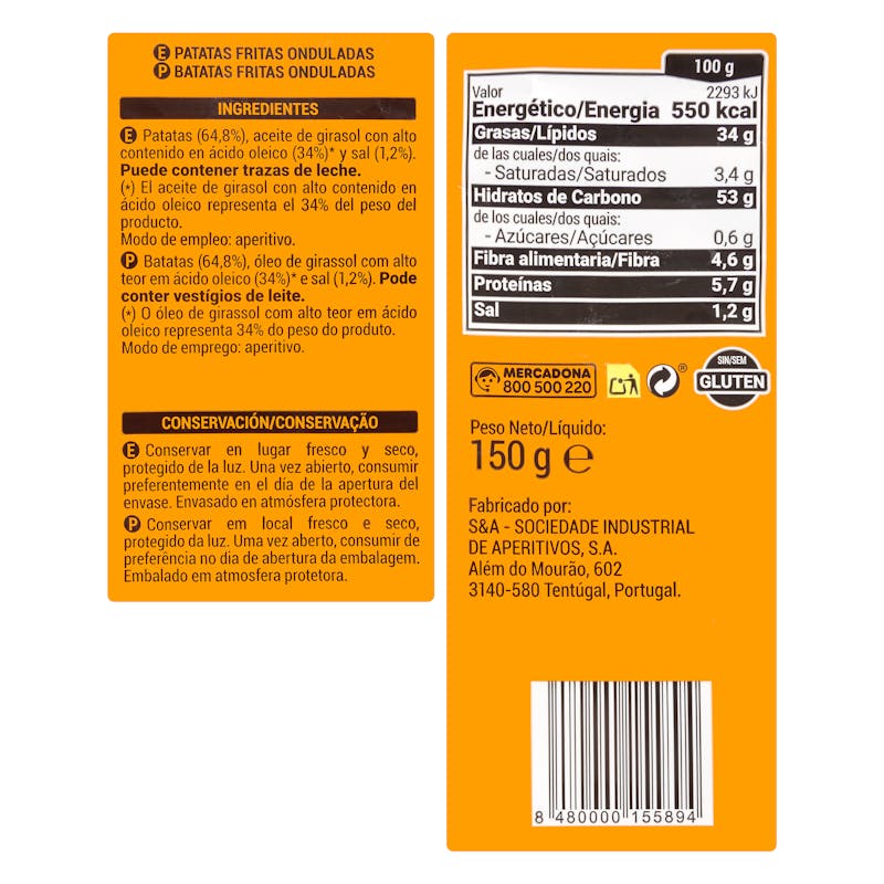 Patatas fritas corte ondulado Hacendado — otra vista del envase