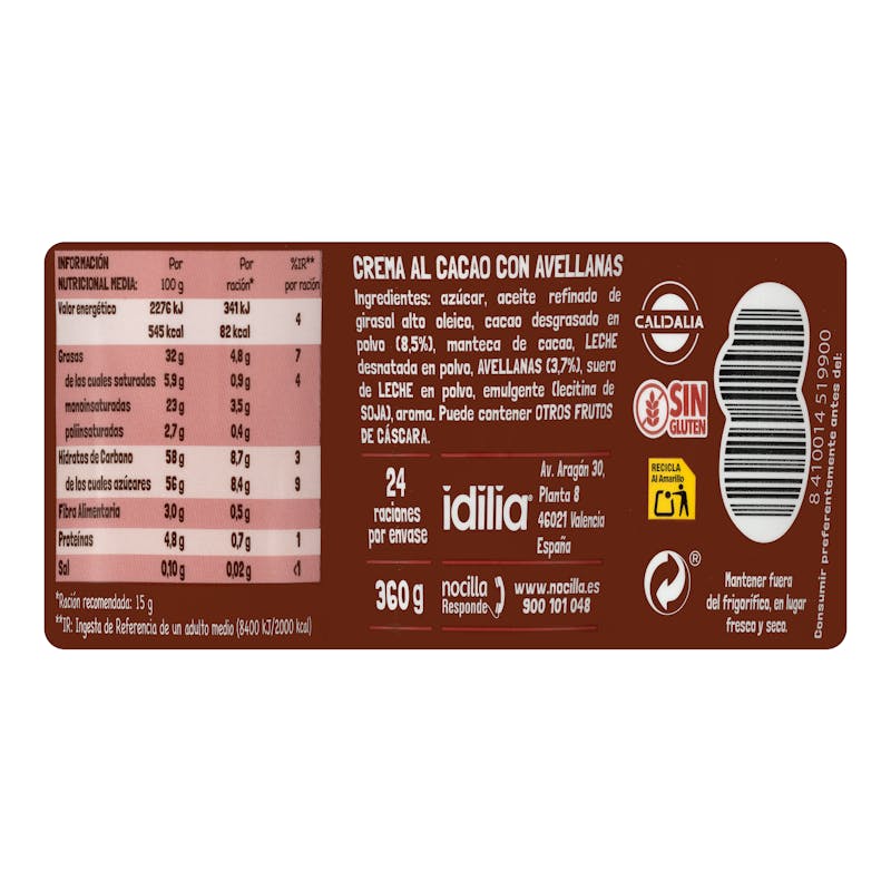 Crema al cacao con avellanas Nocilla original — otra vista del envase