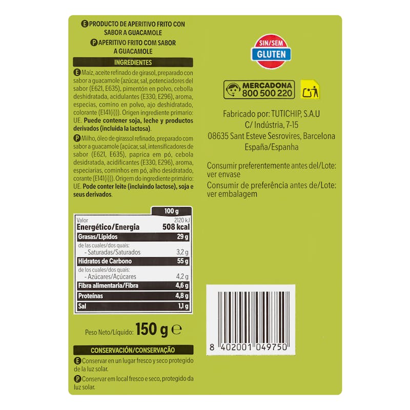 Nachos Padrísimos Hacendado sabor guacamole — otra vista del envase