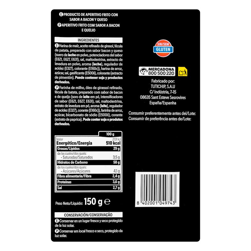 Conos sabor bacón y queso Hacendado — otra vista del envase