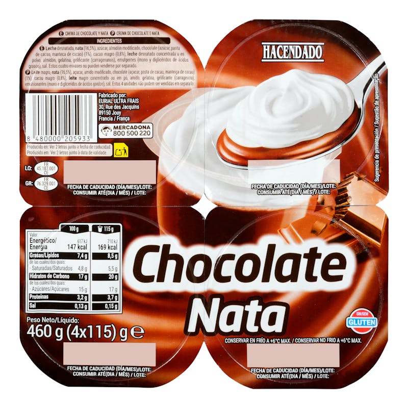 Copa crema de chocolate y nata Hacendado — otra vista del envase