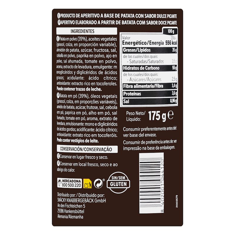 Aperitivo de patata sabor barbacoa Hacendado — otra vista del envase
