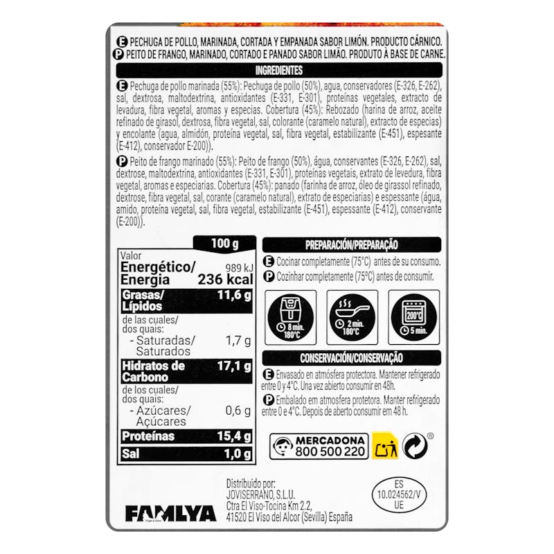 Lagrimitas de pollo al limón empanadas sin gluten — otra vista del envase
