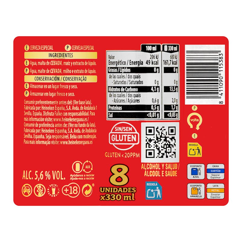 Cerveza especial sin gluten Falke — otra vista del envase