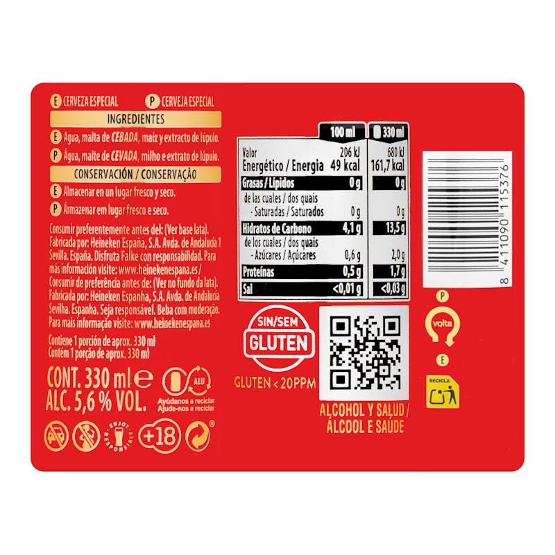 Cerveza especial sin gluten Falke — otra vista del envase