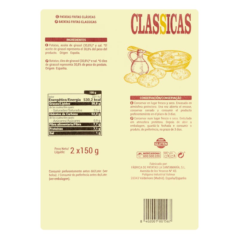 Patatas fritas clásicas Hacendado — otra vista del envase