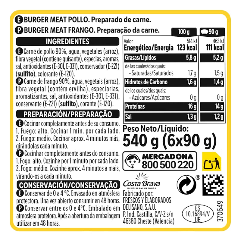 Burger de pollo — otra vista del envase