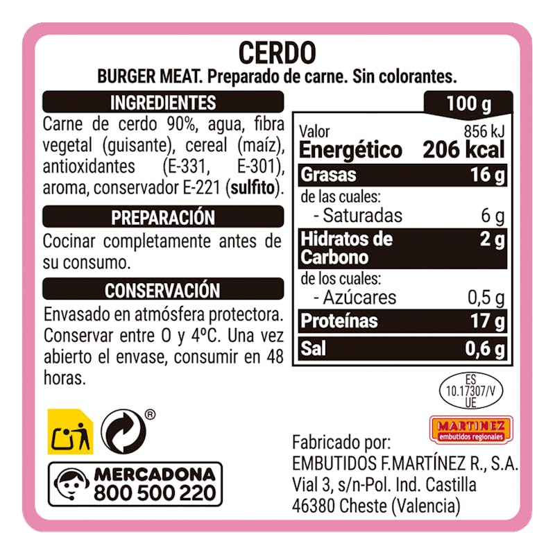 Preparado de carne picada cerdo — otra vista del envase