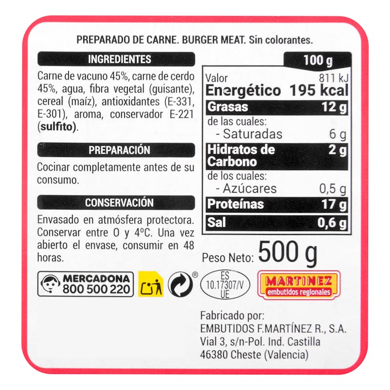 Preparado de carne picada vacuno y cerdo — otra vista del envase